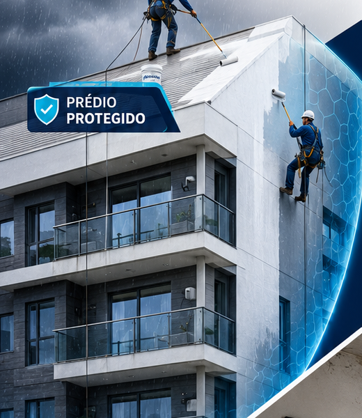 Equipe REIVED aplicando impermeabilização na fachada de um edifício