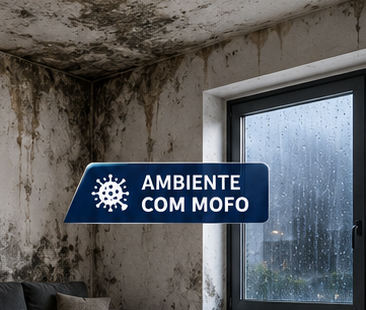 Ambiente interno tomado por mofo e manchas de umidade na parede